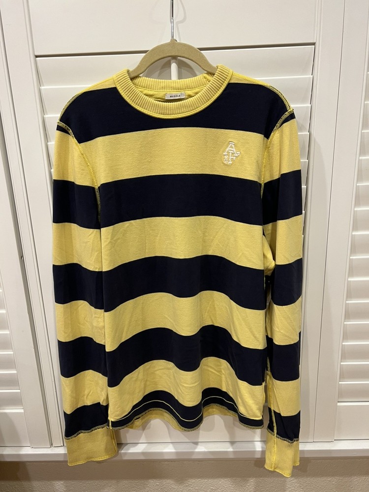 VTG Y2K Abercrombie Fitch Crew Shirt Men XXL Yellow Navy Rugby Striped Preppy