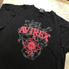 Vintage Avirex Y2K T Shirt Mens 2XL Black Silver Red Crest Gothic Style Cotton