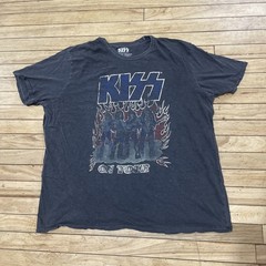 KISS Lucky Brand T Shirt Men XXL Gray Blue Music Rock Band Graphic Tee 2XL 50-52