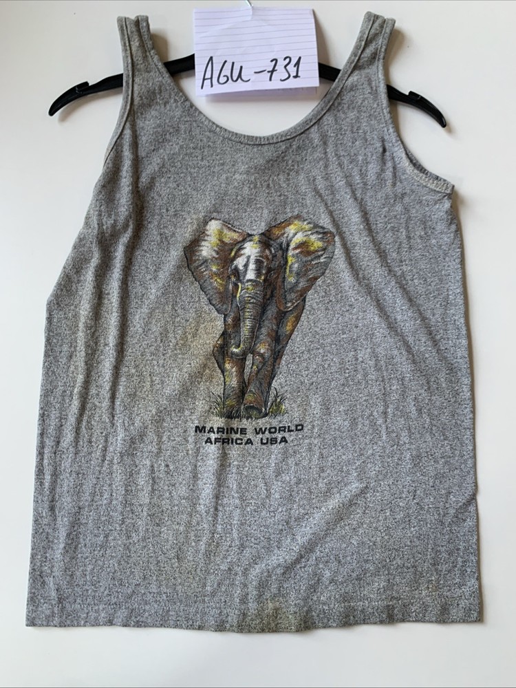 Grey “Marine World Africa USA” Elephant Graphic Tank Top AGU-731