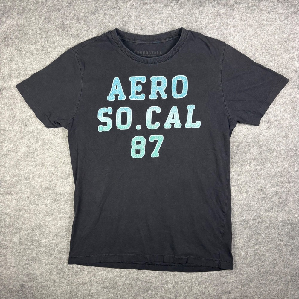 Aeropostale Aero So Cal 87 Graphic T-Shirt Black Blue Green Applique Mens Medium