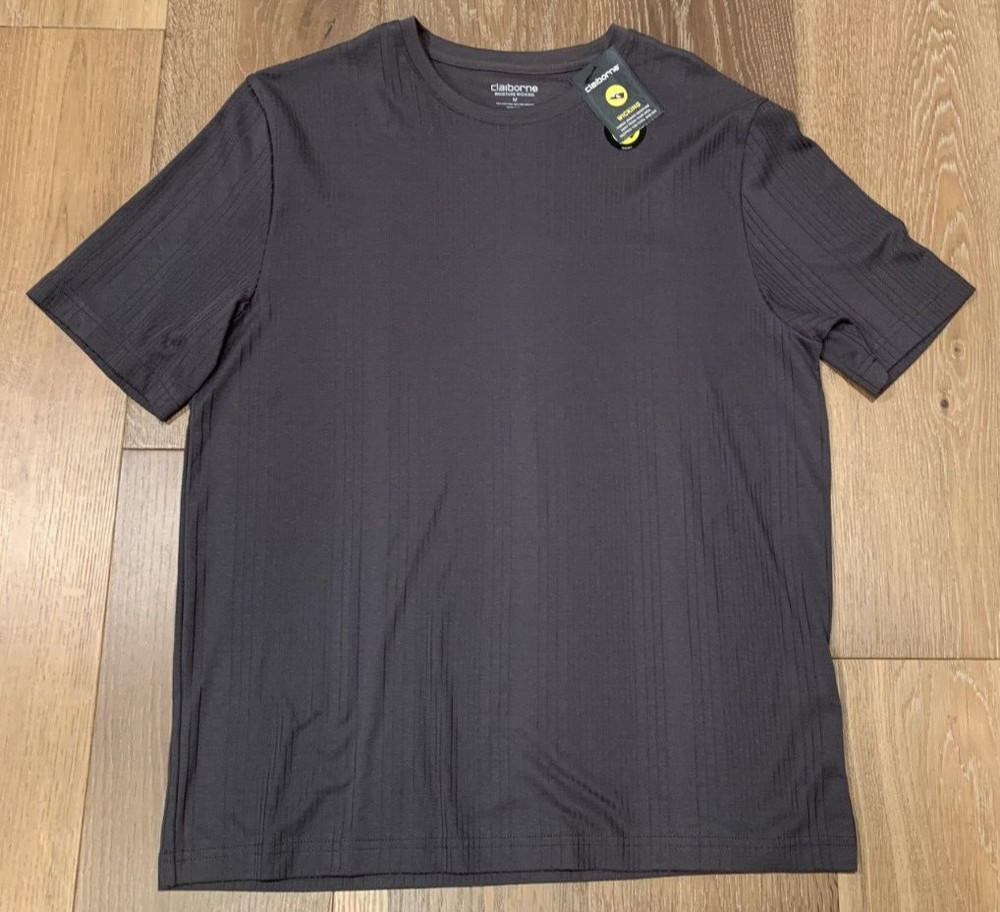 Claiborne Iron Gray Moisture Wicking Crew Neck T-Shirt Med New