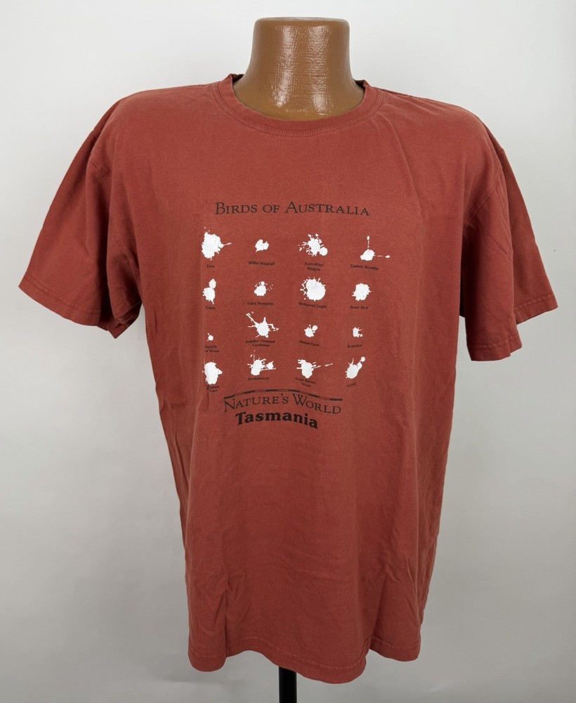 Australia Shirt Mens Large Birds of Tasmania Red Ochre T-shirt Nature Tee Funny
