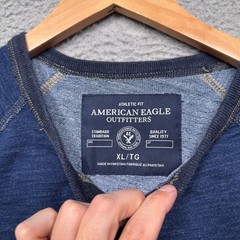 American Eagle Thermal Shirt Mens XL Blue Raglan Sleeve Long Sleeve Preppy