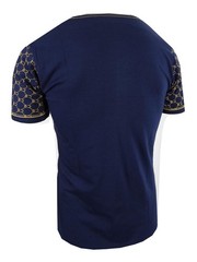 Designer T-Shirt Blue Bucheli Italian Logo Stripe Men Shiny Gold Tiger Slim Fit