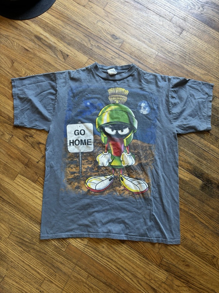Marvin the Martian Vintage 90s Go Home Looney Tunes Gray 1997 T-Shirt Men’s XL