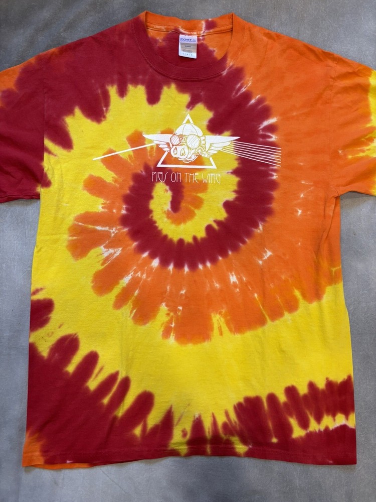 Vintage Y2K Pink Floyd Tie Dye Pigs On The Wing Band Shirt Port & Company Large