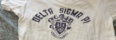 Vintage 60s Russell Delta Sigma Pi Shirt Medium 18” X 22 White Fraternity Shield