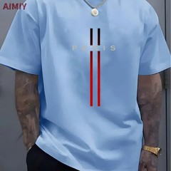Summer Men’s T-shirt Top Casual Loose Fit Oversized T-shirt PARI Letter Pattern