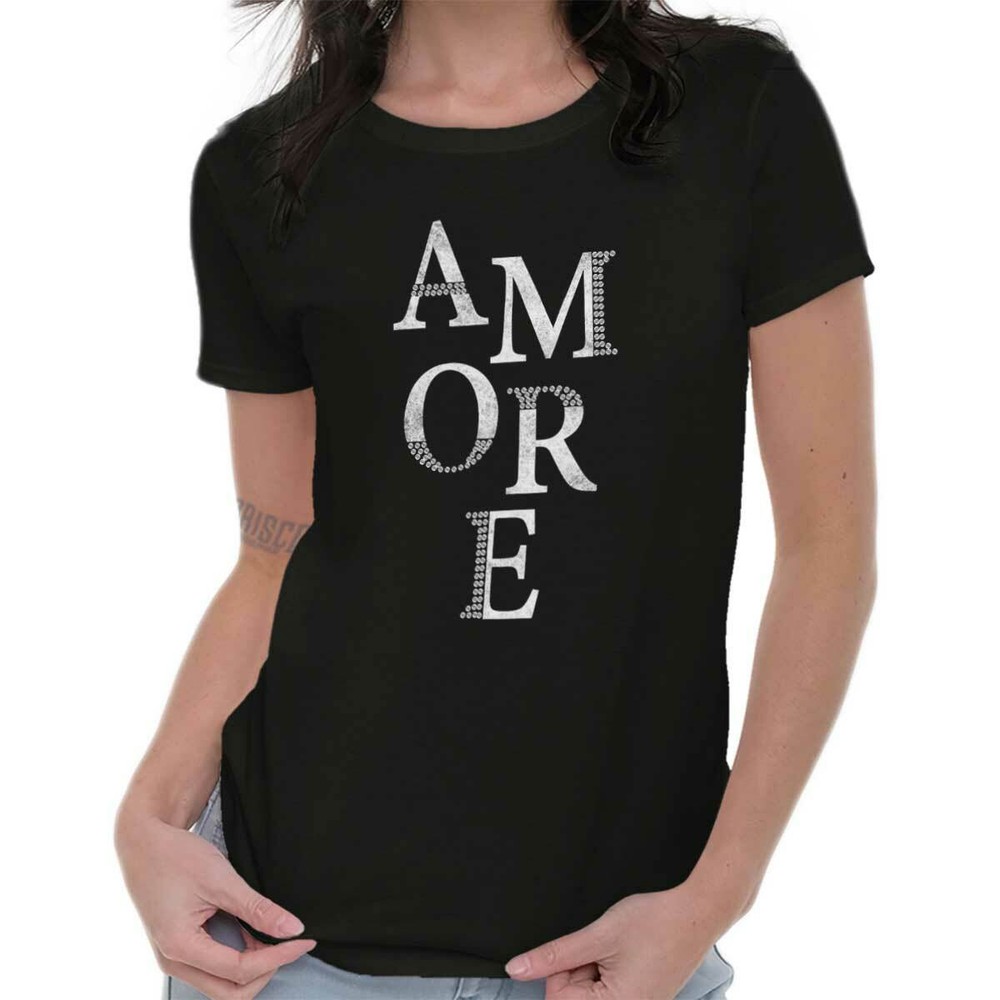 Amore Love Couple French Designer Graphic Womens Short Sleeve Ladies T Shirt