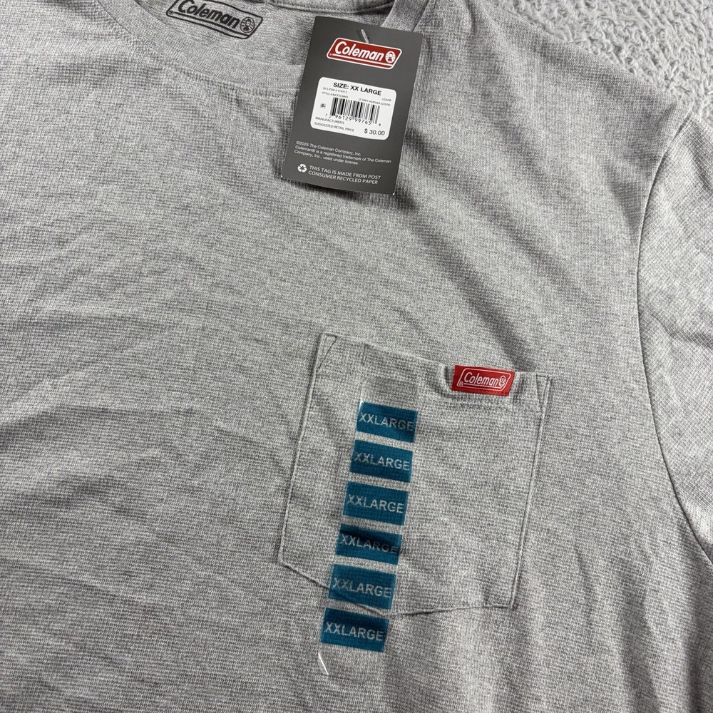 Coleman T Shirt Mens XXL Gray Pocket Tee Waffle Knit Light Weight NWT