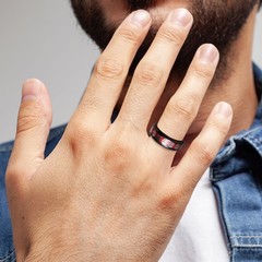 8mm Black Stainless Steel Fidget Rings, Men’s Wedding Rings Spinner Red Opal …
