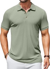 Men’s Slim Fit Textured Polo Shirt Short Sleeve Casual Golf T-Shirt Summer Wear