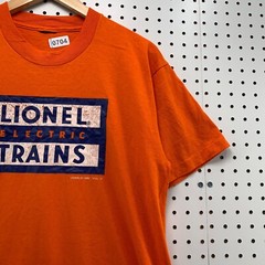 Vintage 80s Lionel Electric Shirt Mens FITS Medium Orange Single Stitch 19×28.5