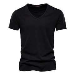 Men’s 100% Cotton V-Neck T-Shirt Slim Fit Short Sleeve Tee