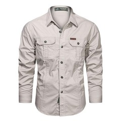 Men’s Long-Sleeve Western Shirts Cotton Button-Up Military Style