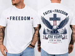 Men’s Faith Freedom USA 250 Years Graphic T-Shirt, Patriotic Eagle Cross Tee