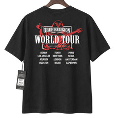 True Religion Men’s Medium Black World Tour Graphic T Shirt Buddha Logo Tee NWT