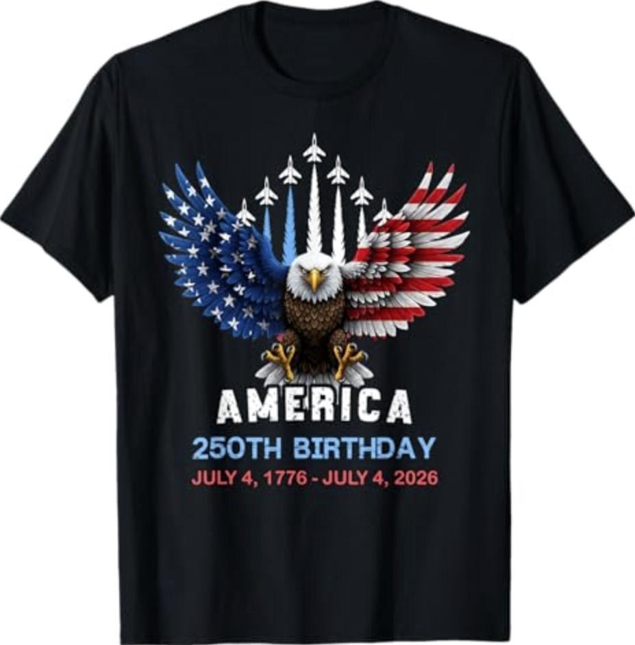 250 Years 1776 2026 Birthday Eagle Jets Flag 4th of July Men T-Shirt