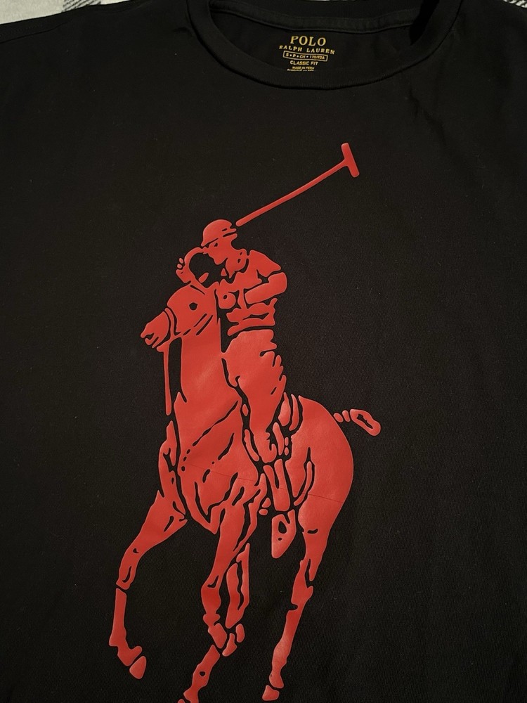 Polo Ralph Lauren T-Shirt Mens Small Black Big Pony Logo Graphic Tee Cotton