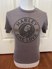 Bob Marley One Love T Shirt (Officially Licensed) Gray Adult Small