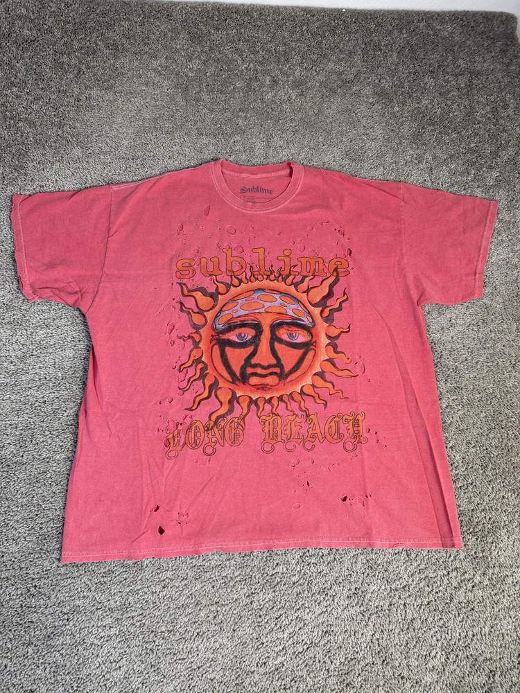 Sublime Shirt Mens S/M Red Sun Long Beach Distressed Crew Neck Cotton Tagless
