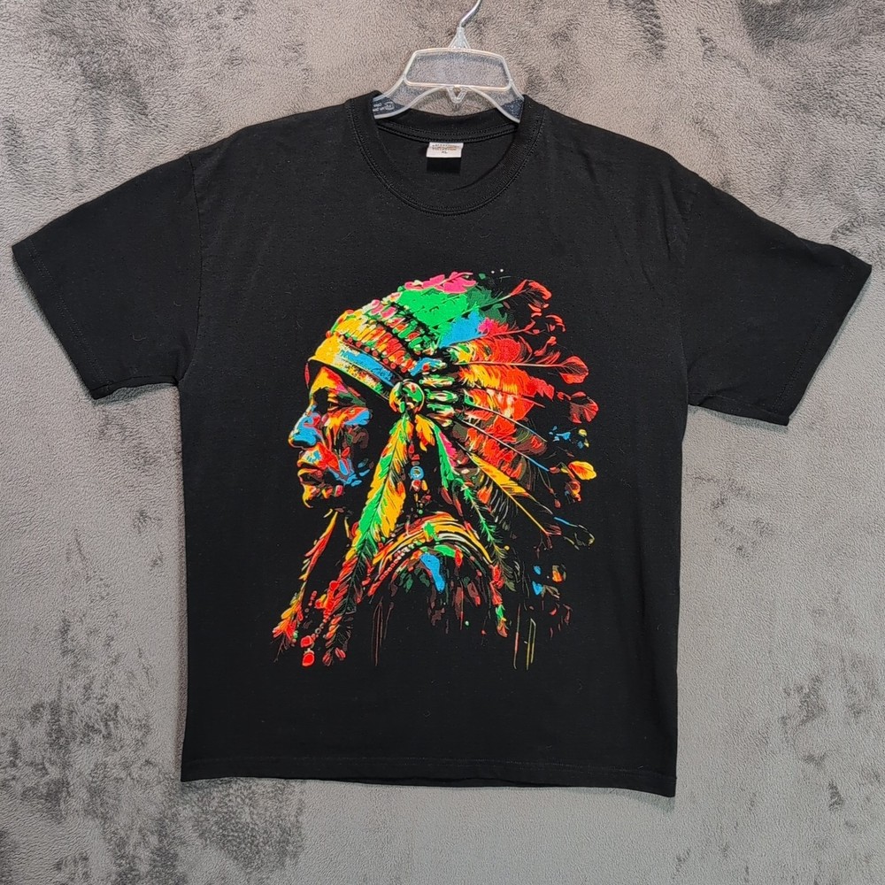 Indian Chief Shirt Adult Extra Large Black Graphic Pop Art Screen Print Mens