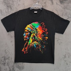 Indian Chief Shirt Adult Extra Large Black Graphic Pop Art Screen Print Mens