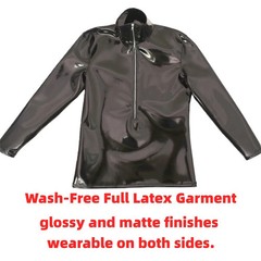 Sexy Men High Neck Long Sleeve T-shirt PU Double Side Top PVC Oil Glossy Shiny