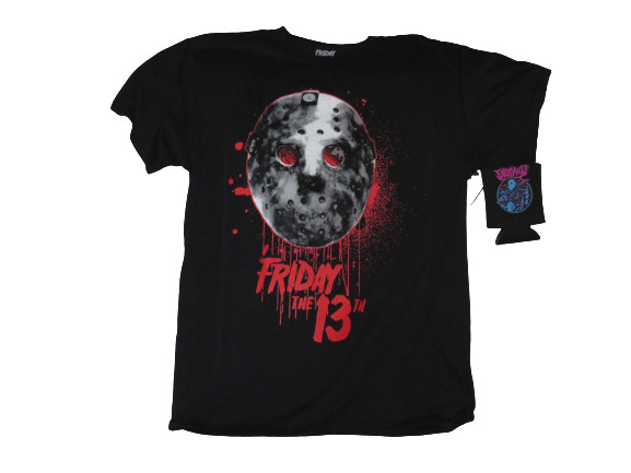 Friday the 13th Adult New Black T-Shirt & Koozie Can Cooler Set New