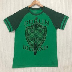 Lucky Brand Dublin Ireland Graphic Tee Mens Medium Green Raglan Shamrock Shirt
