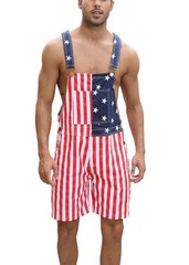 American Flag Overalls Mens 4th of July Jean Jumpsuits Denim Bib Shorts Vinta…