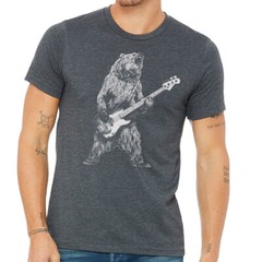 Bear Playing Bass Guitar, men’s premium quality tee t shirt