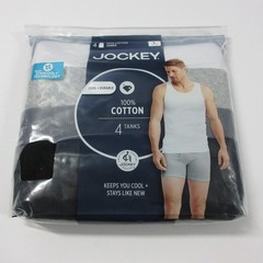 New Jockey 4 Pack Men’s Stay Cool Cotton Tanks Size Large L Black Gray White