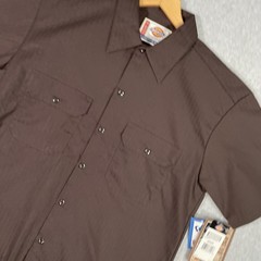Vintage NWT Dickies Work Shirt Mens Medium Brown Button Up Deadstock NWT 90s USA