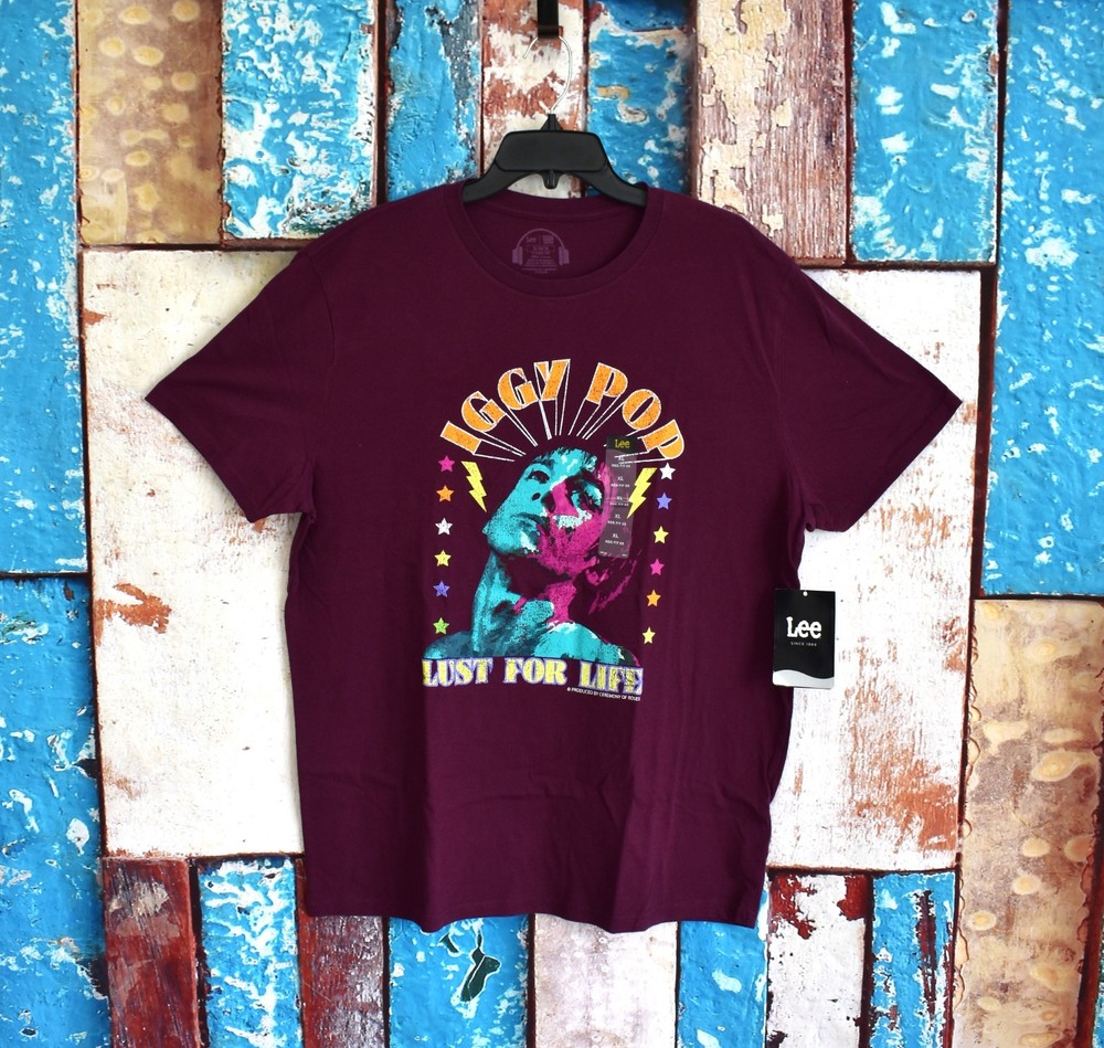 Men’s Lee Iggy Pop Graphic Tee Regular Fit Crew Neck 2XLARGE Fig NEW