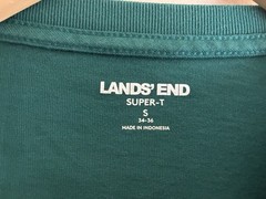 Lands’ End Super-T Men Solid Teal 100% Cotton Crewneck Long Sleeve Shirt S 34-36