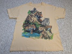 Vintage Big Wild Cats Shirt Mens Large Tan Single Stitch USA Made Tiger Lion