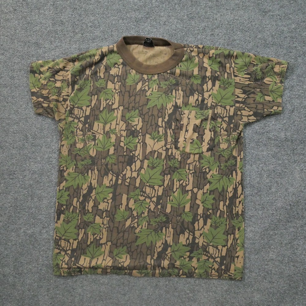 Vintage Camouflage T Shirt Adult Medium Brown Green Tree Bark Ace Sportswear 80s