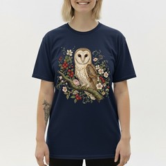 Barn Owl T-Shirt Vintage Floral Botanical Art Cottagecore Bird Lover Nature Tee
