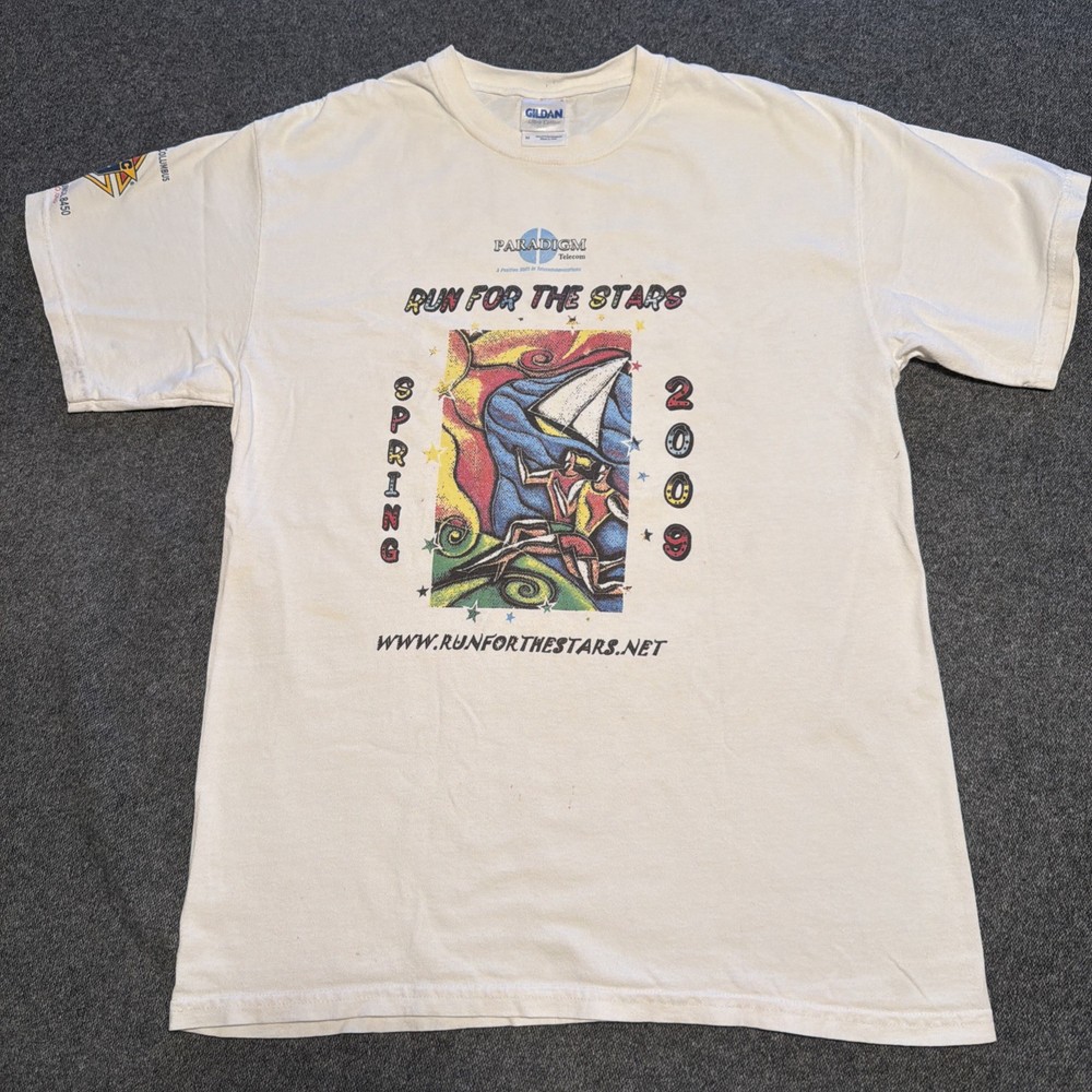 2009 Running Shirt Sz M Run For The Stars Double Sided Graphic Colorful Rainbow