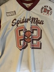 Marvel Spider-Man 62 Graphic Mesh Jersey T-Shirt L Maroon & White RARE