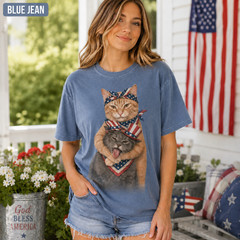Patriotic Cat Vintage Retro Shirt Funny 4th July Two Cats Cat Lover Gift Tee