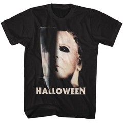 Michael Myers Halloween 1978 Movie T-Shirt HALF MASK AND KNIFE Licensed Black