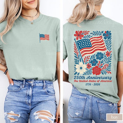 Comfort Colors Boho Floral American Flag Shirt 250th Anniversary 4thOf July Gift