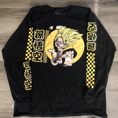 Dragon Ball Z Shirt Large Long Sleeve Tee Black Yellow Checkered Print