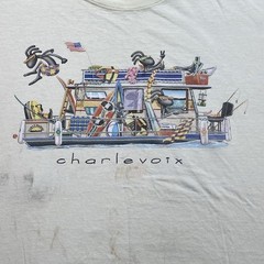 White T-Shirt Mens Sz 2XL Pre-Shrunk Graphic Boat Charlevoix Vacation Distressed