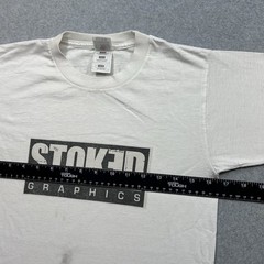 Stoked Graphic Tee Youth 14/16 White Vintage Y2K Skate Distressed Grunge Retro