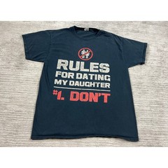 Fruit of the Loom T-Shirt Mens L Navy Rules For Dating My Daughter Graphic Tee