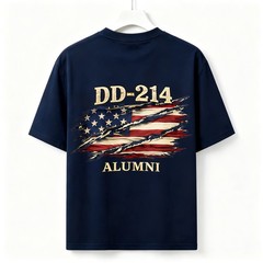 Two Sided DD-214 Alumni Vintage Graphic Tee American Flag Veteran Cotton T-Shirt